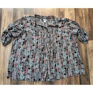Catherines Black Pink Gray Button Up Roll Tab Sleeve Tunic Top Sz 5X